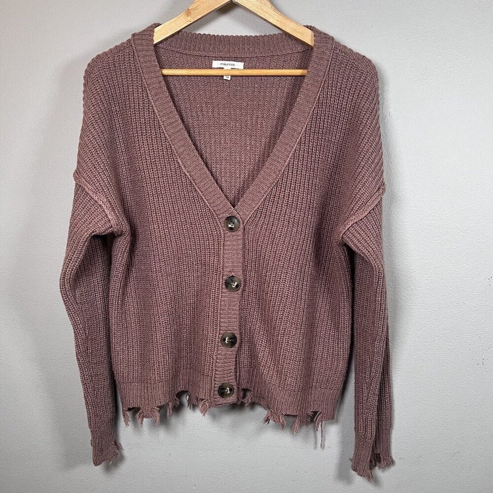 Maurices Solid Destructed Hem Button Down Cardiga… - image 1